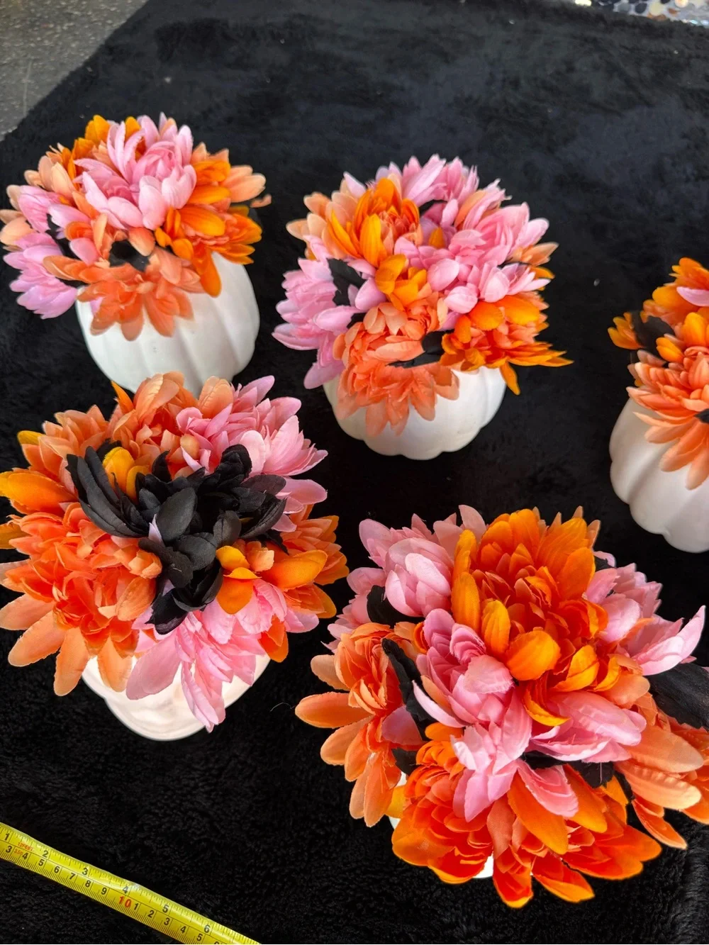 Set of 10 Faux Floral Pumpkin & Skull Centerpieces in Pink, Orange and Black